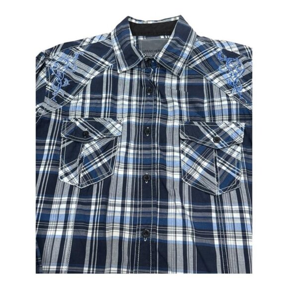 Urban Heritage Shirt Mens Medium Plaid Western Embroidered - Picture 7 of 9